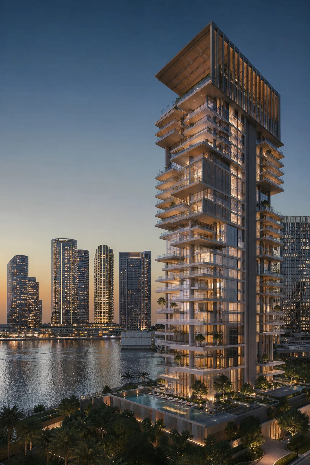 Editorial architectural concept representing a luxury residential development on Abu Dhabi's Al Maryah Island.